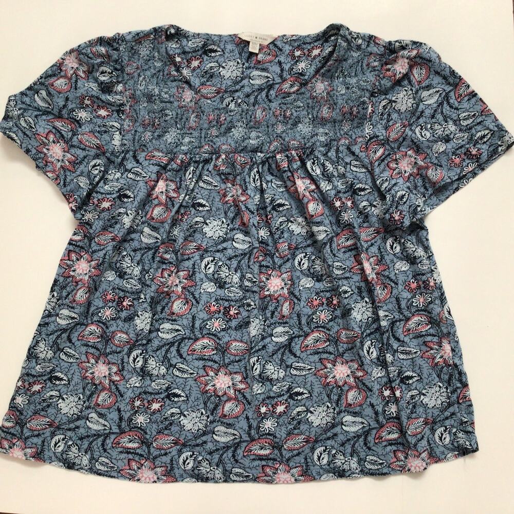 Lucky Brand Floral Smocked Top Sz M